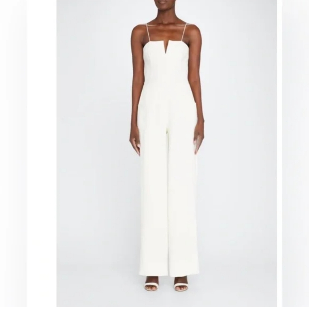 Sz XL Socialite Ivory White Jumpsuit Romper Slit Staps Pant Satin